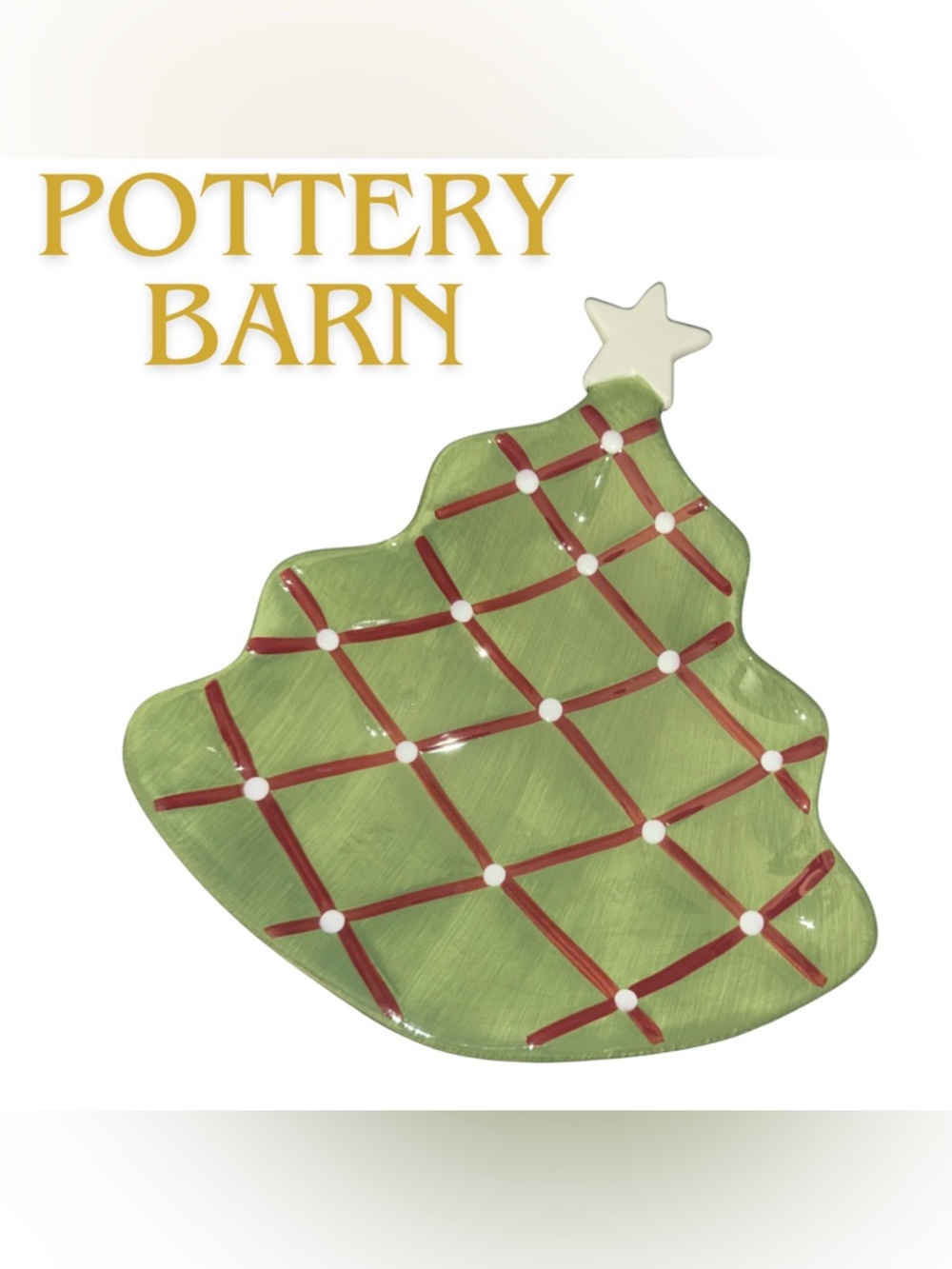 Pottery Barn Season’s Greetings Christmas Tree Green Platter
